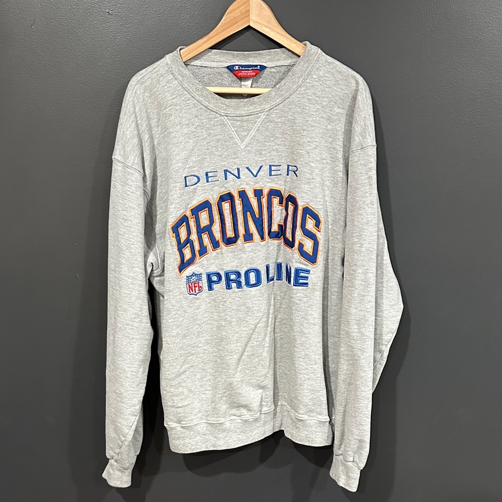 Champion Gray Denver Broncos Pro Line Crewneck Sweatshirt XL